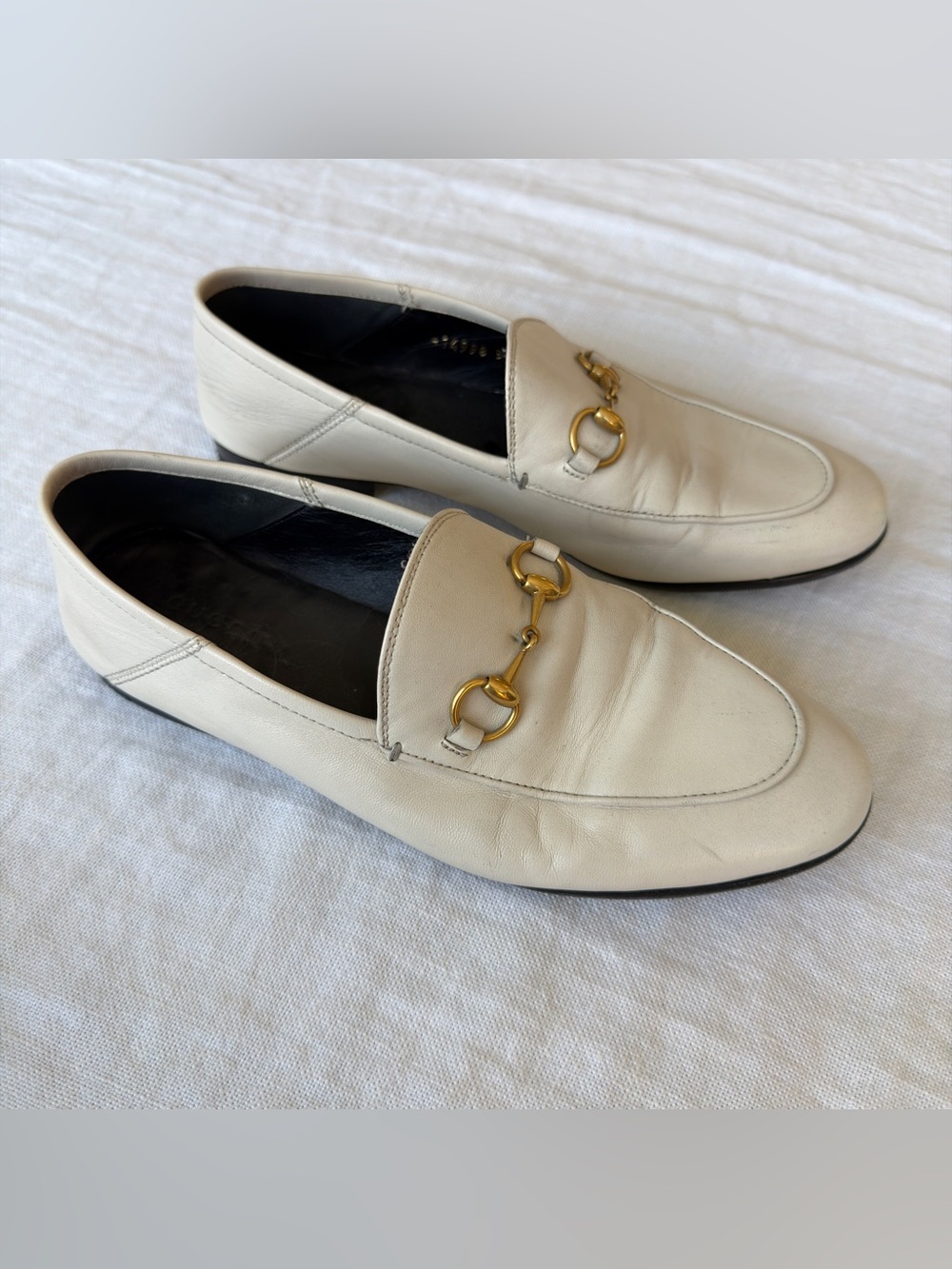Gucci Cream Leather Horsebit Loafers